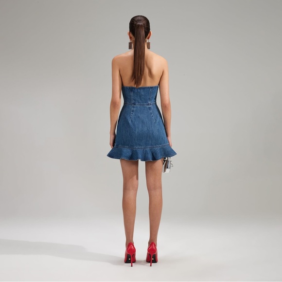 New wit tags - Self- Portrait Scalloped Denim Dress size 8 - Picture 7 of 16